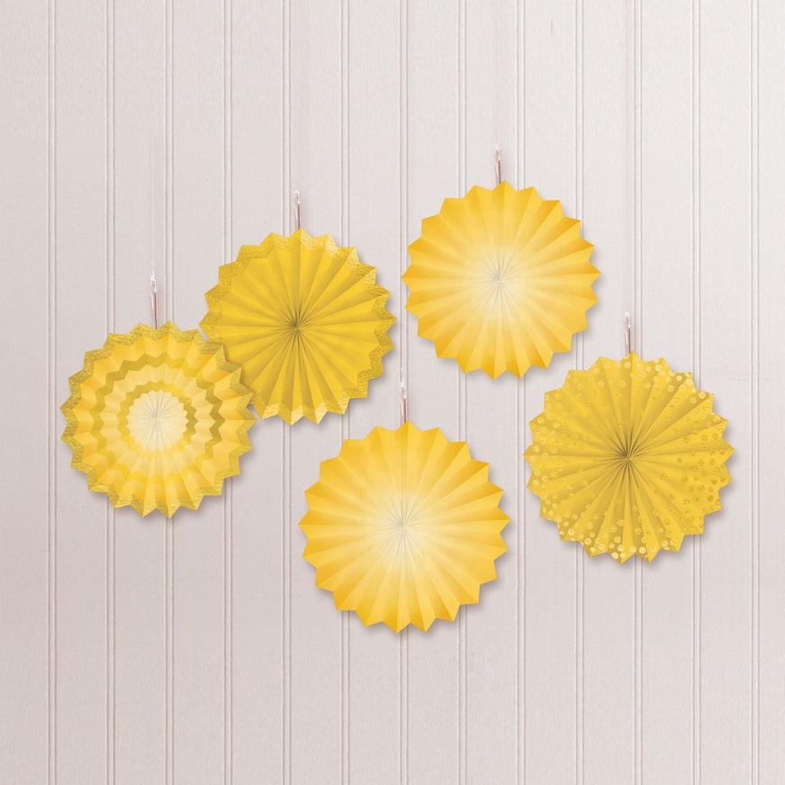 Sunshine Yellow Mini Paper Fan Decorations, 6in, 5ct