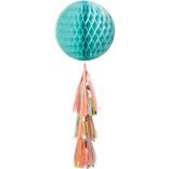 Pastel & Metallic Gold Honeycomb Ball Decoration with Tail, 11 1/2in x 27 1/2in
