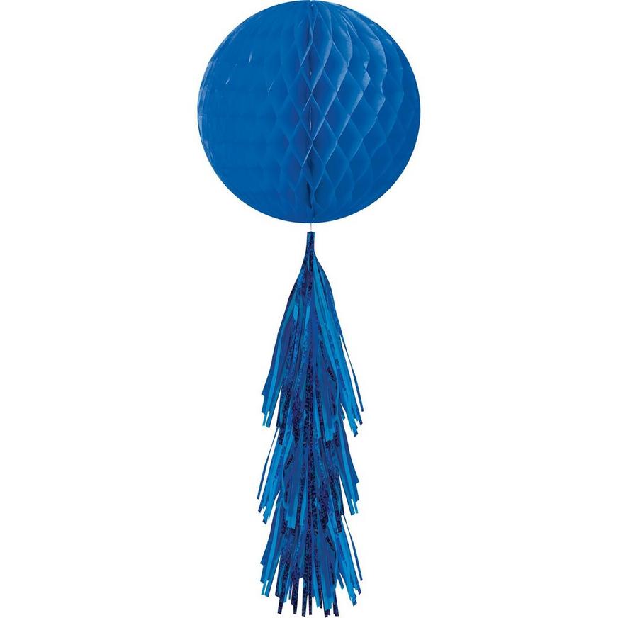 Royal Blue Honeycomb Ball Decoration with Tail, 11 1/2in x 27 1/2in