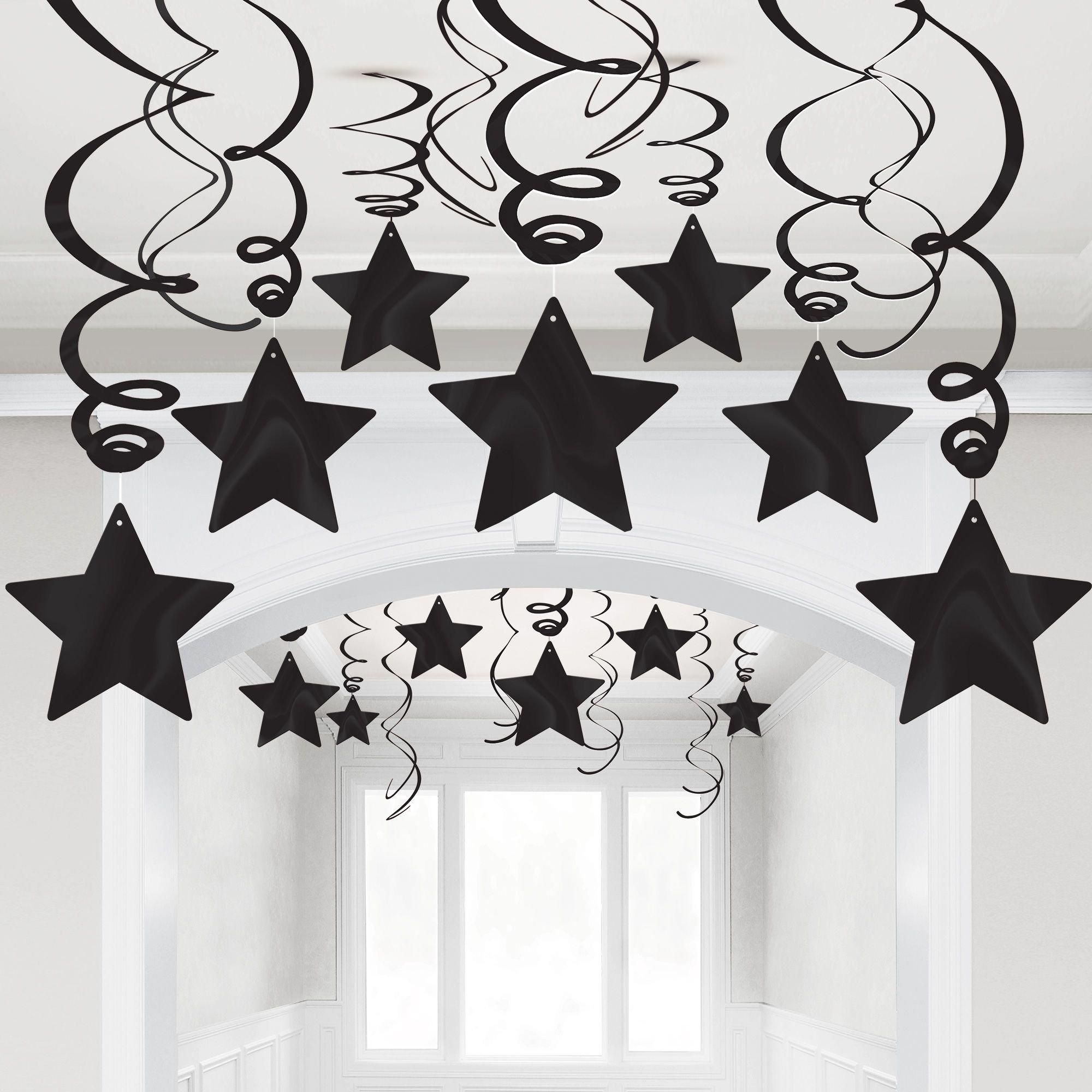 Black Star Swirl Decorations, 30ct