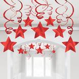 Red Star Swirl Decorations, 30ct