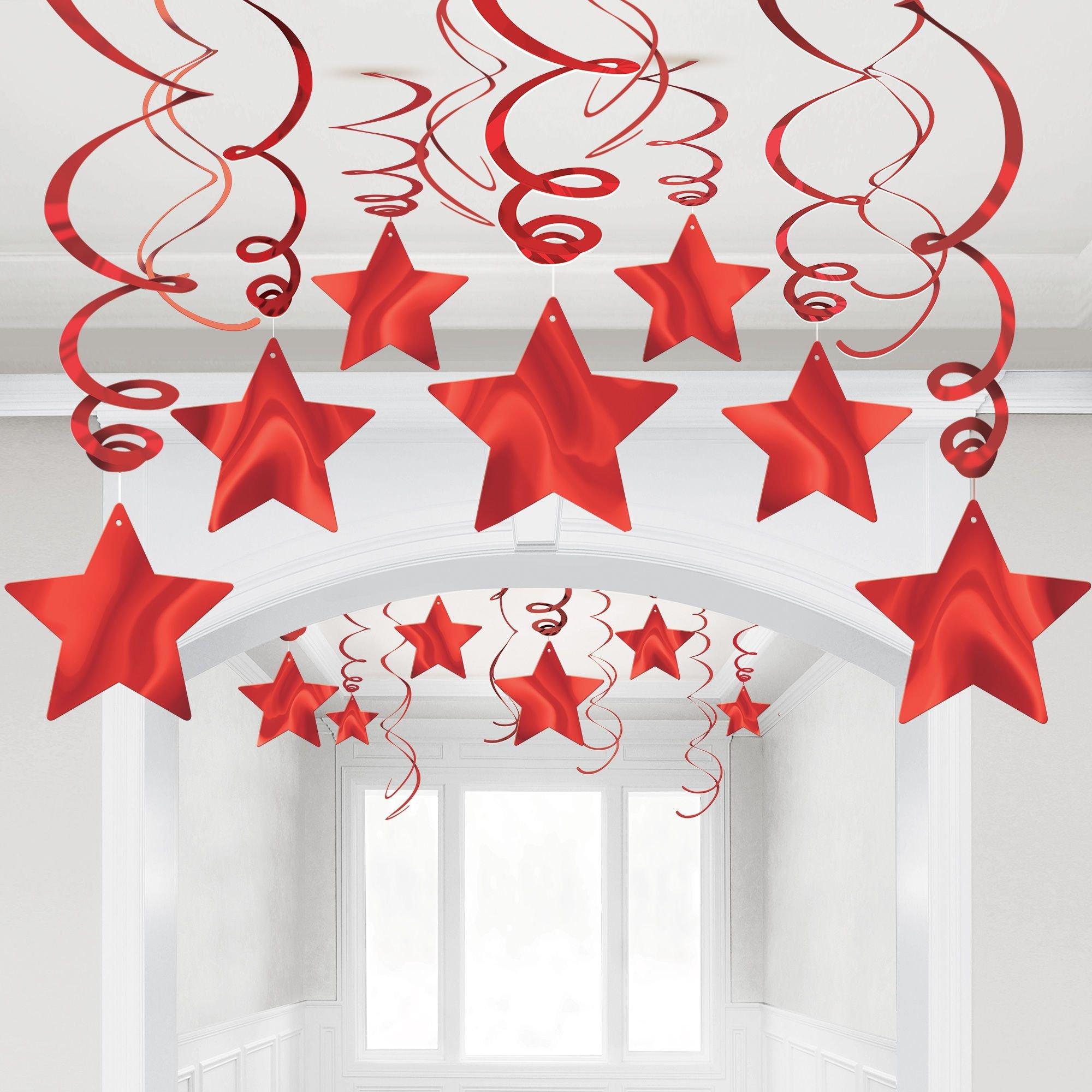 Red Star Swirl Decorations, 30ct