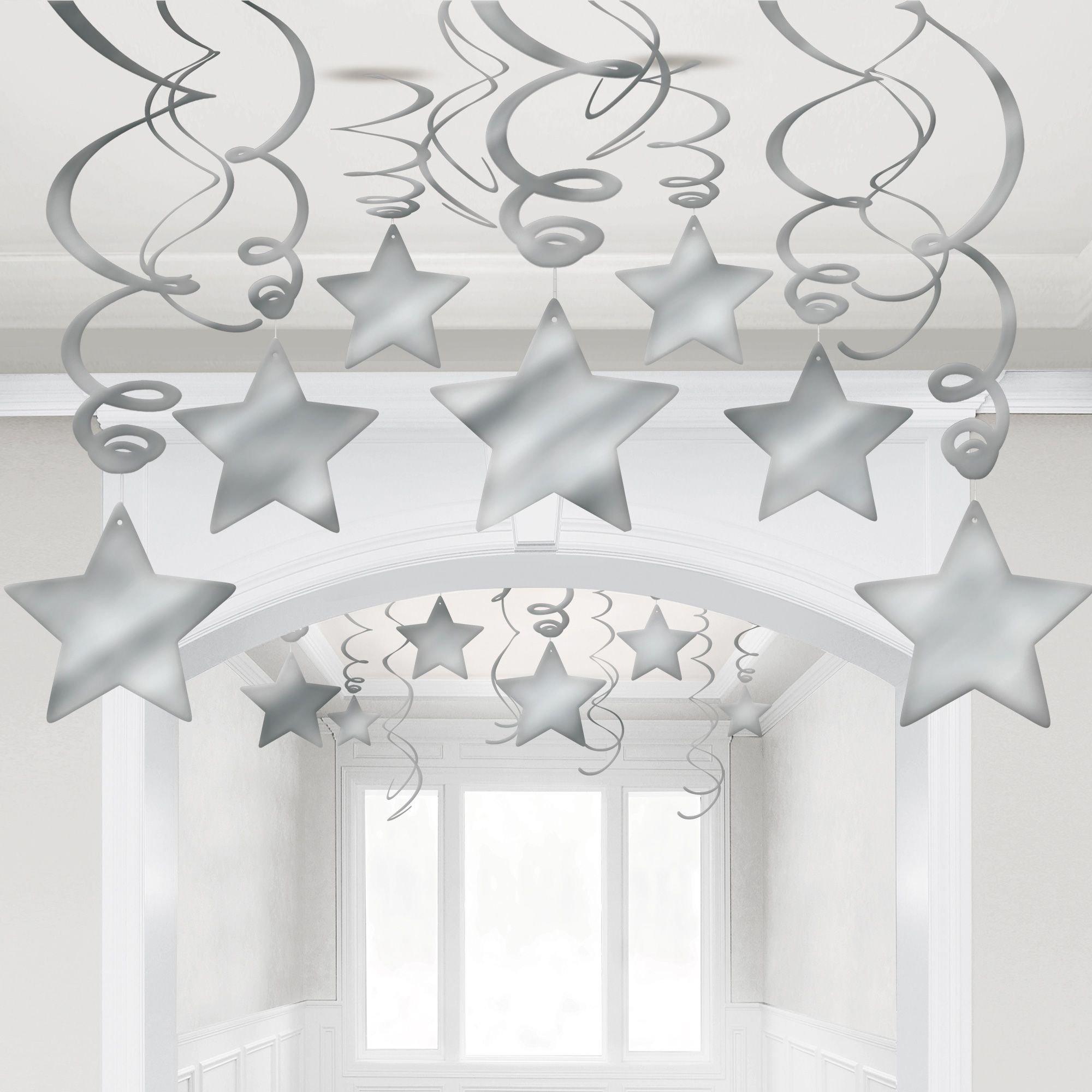 Silver Star Swirl Decorations, 30ct