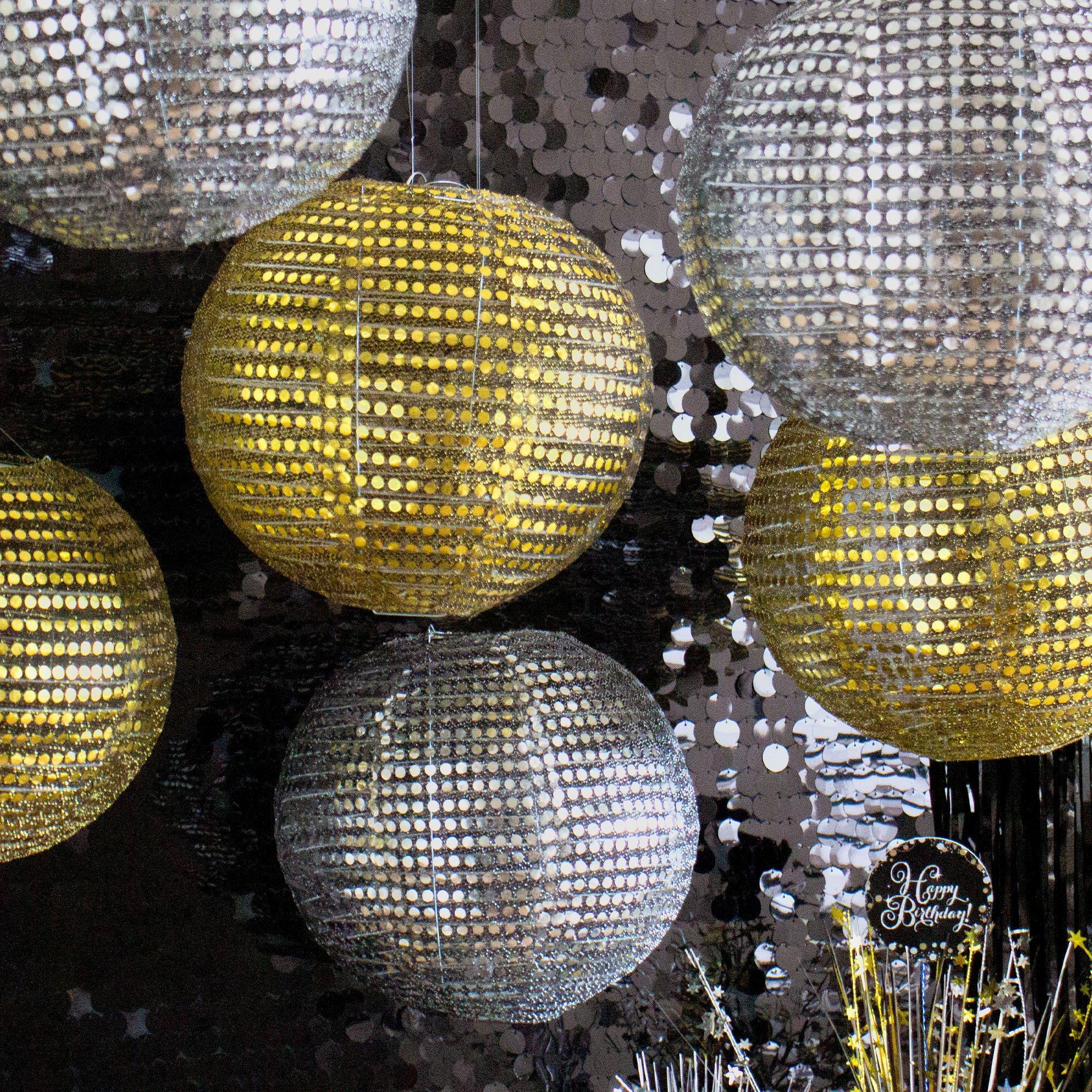 Gold Sequin Paper Lanterns, 9 1/2in, 3ct