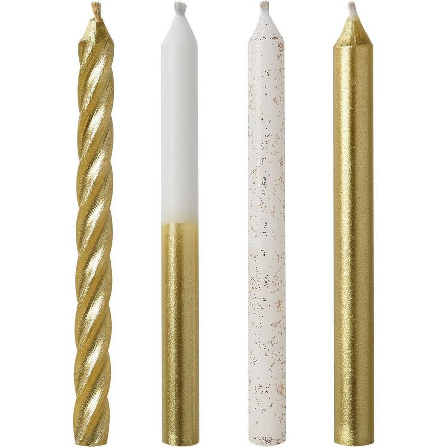 Metallic Gold & White Birthday Candles 12ct