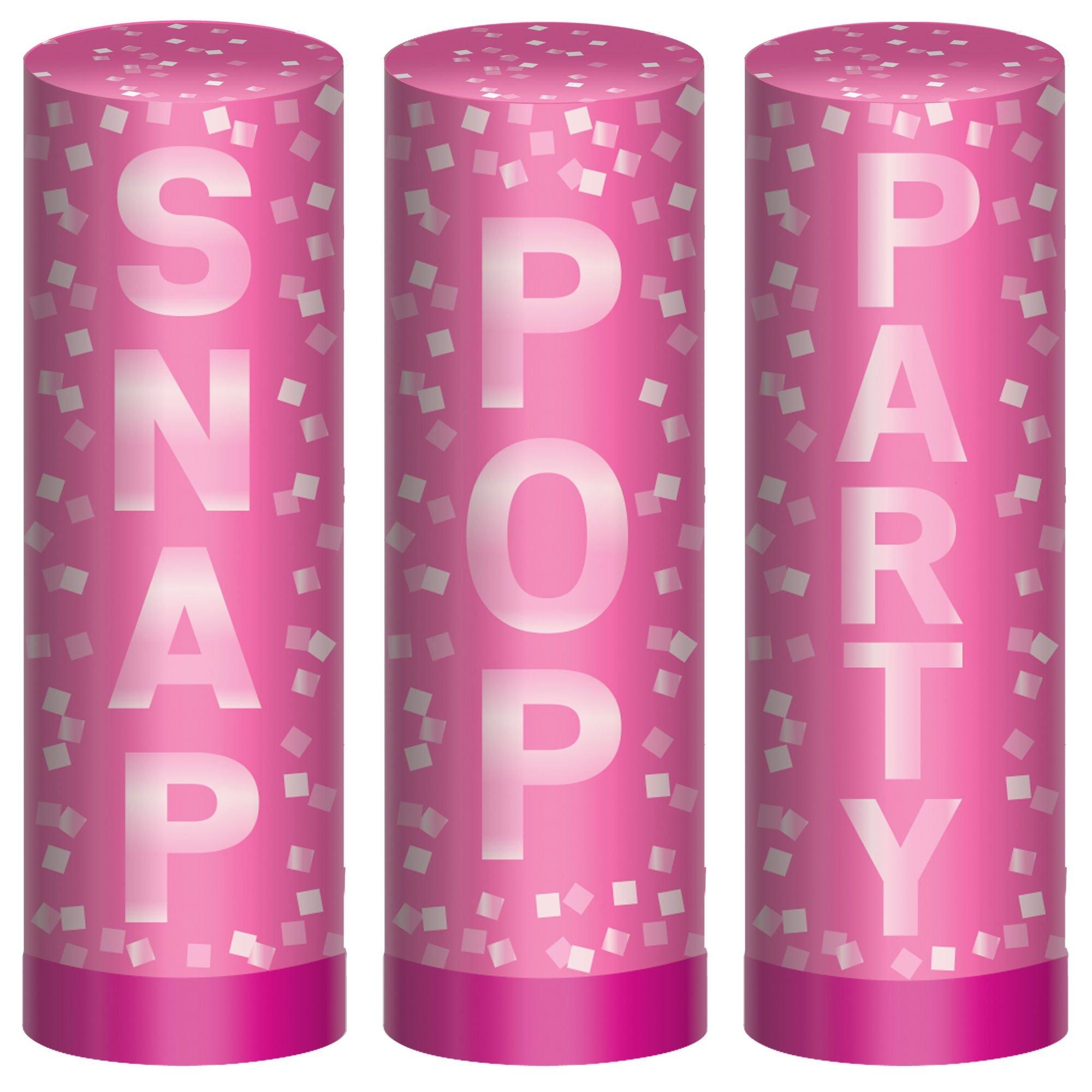 Bright Pink Confetti Party Poppers, 4in, 3ct Party City