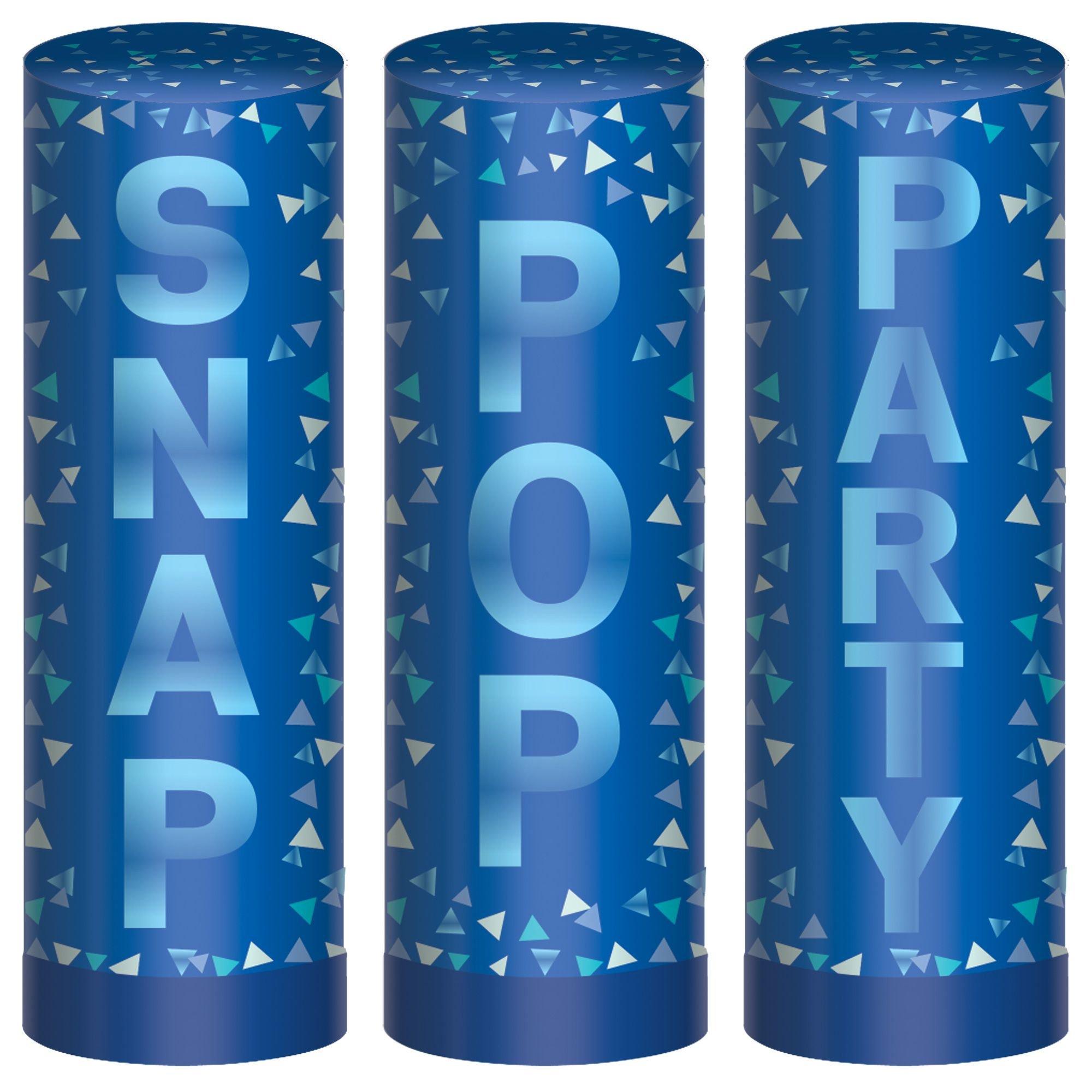 Blue Confetti Party Poppers, 4in, 3ct Party City