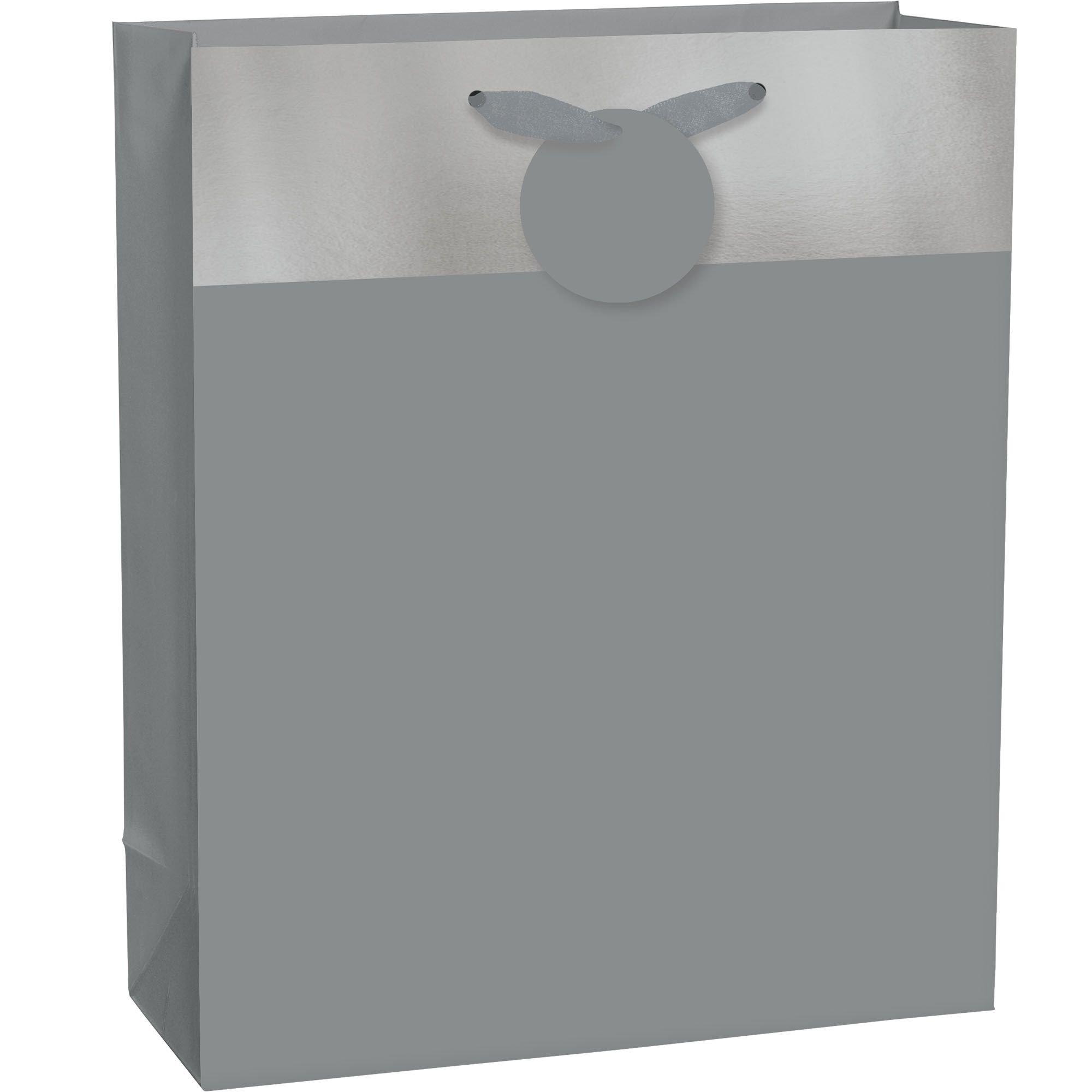 Large Metallic & Matte Silver Gift Bag 10 1/2in x 13in Party City