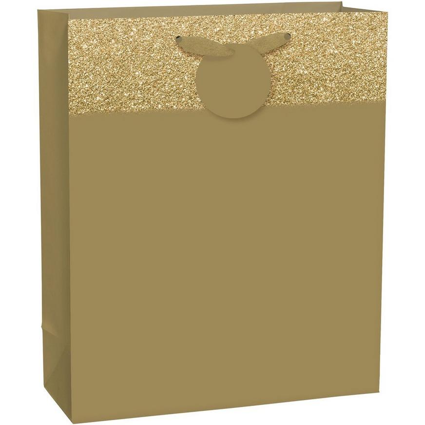 Large Glitter & Matte Gold Gift Bag 10 1/2in x 13in