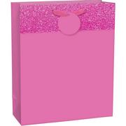 Large Glitter & Matte Bright Pink Gift Bag 10 1/2in x 13in