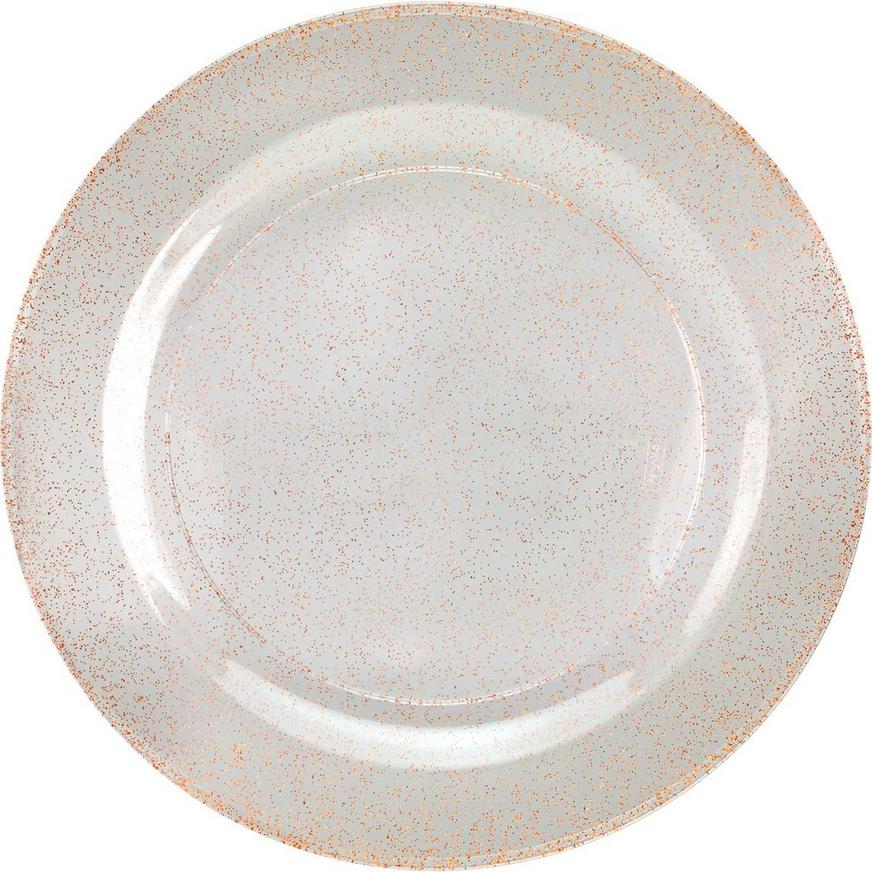 Rose Gold Glitter & White Premium Plastic Dinner Plates, 10.25in, 10ct