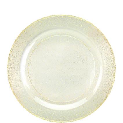 Glitter Gold & White Premium Plastic Dessert Plates, 7.5in, 10ct