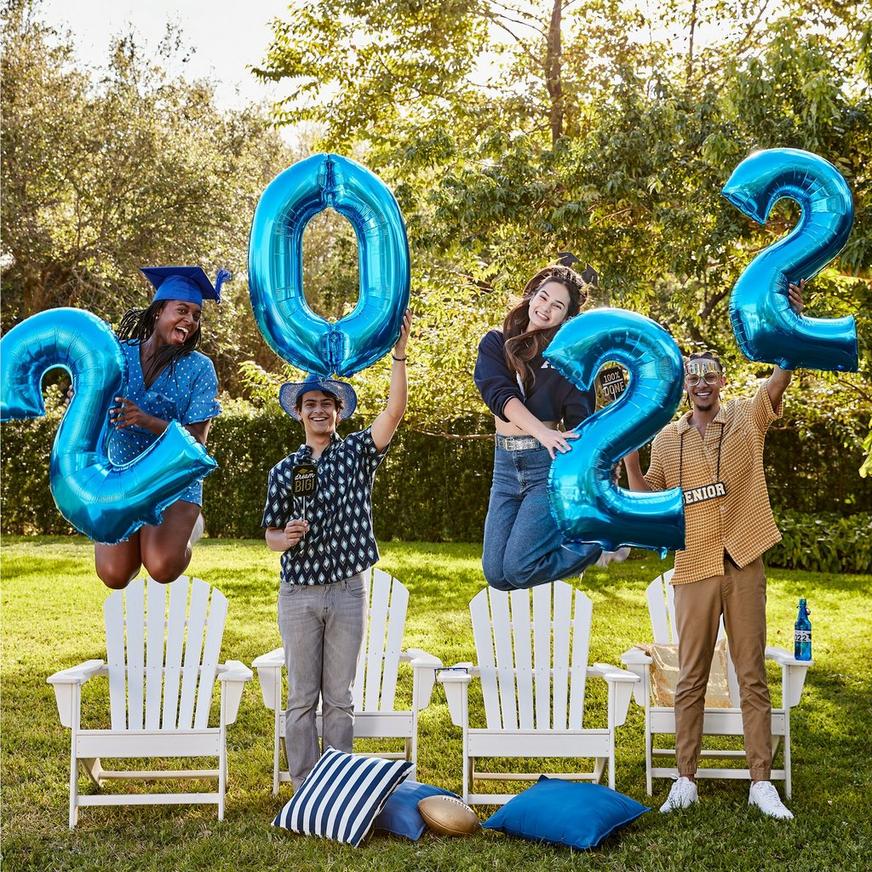 Blue 2022 Foil Balloon Year, 35in Numbers