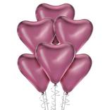 6ct, 12in, Flamingo Metallic Chrome Satin Luxe Latex Heart Balloons