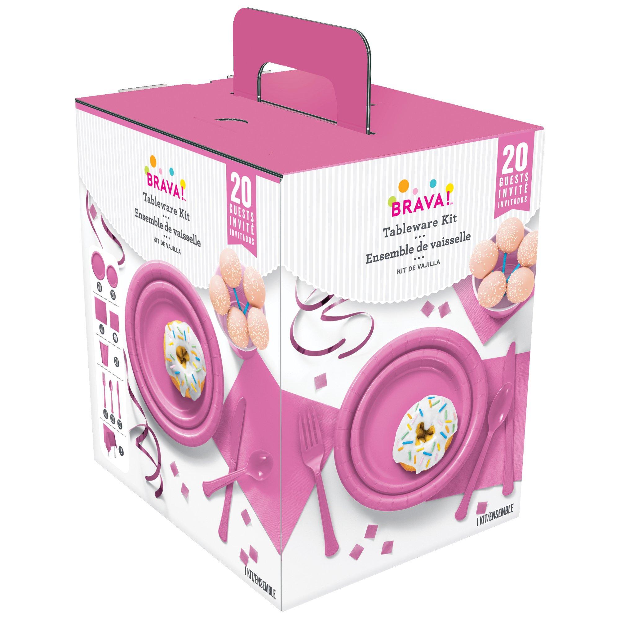 Bright Pink Tableware Kit for 20 Guests, 222pc Party City