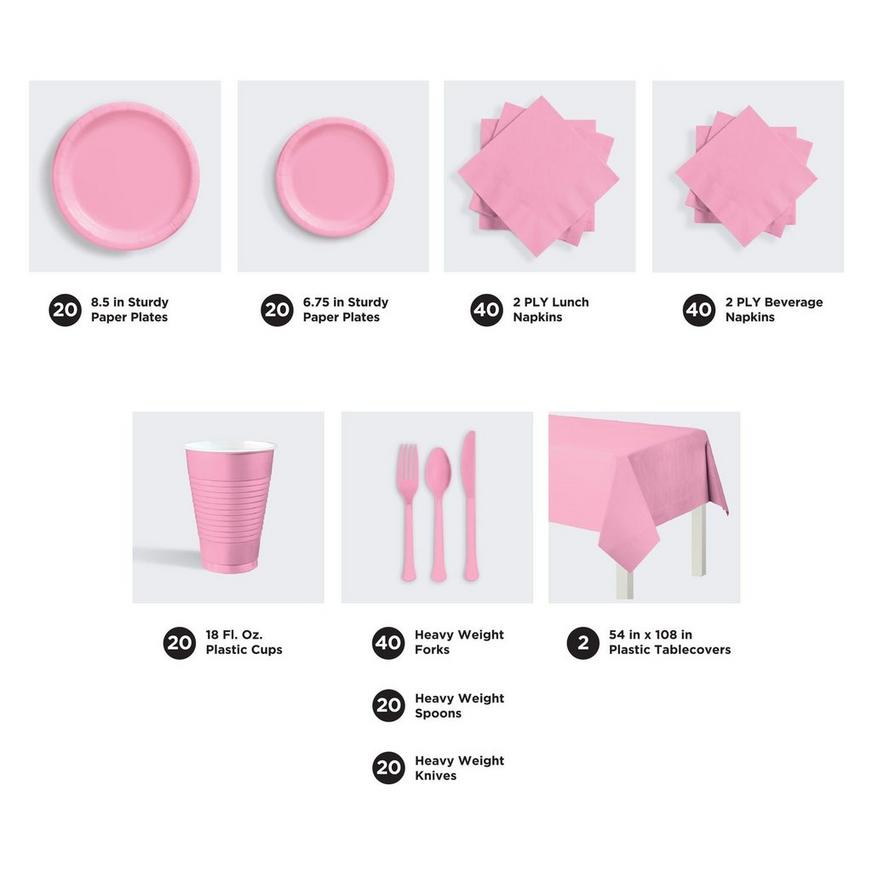 Pink Tableware Kit for 20 Guests, 222pc