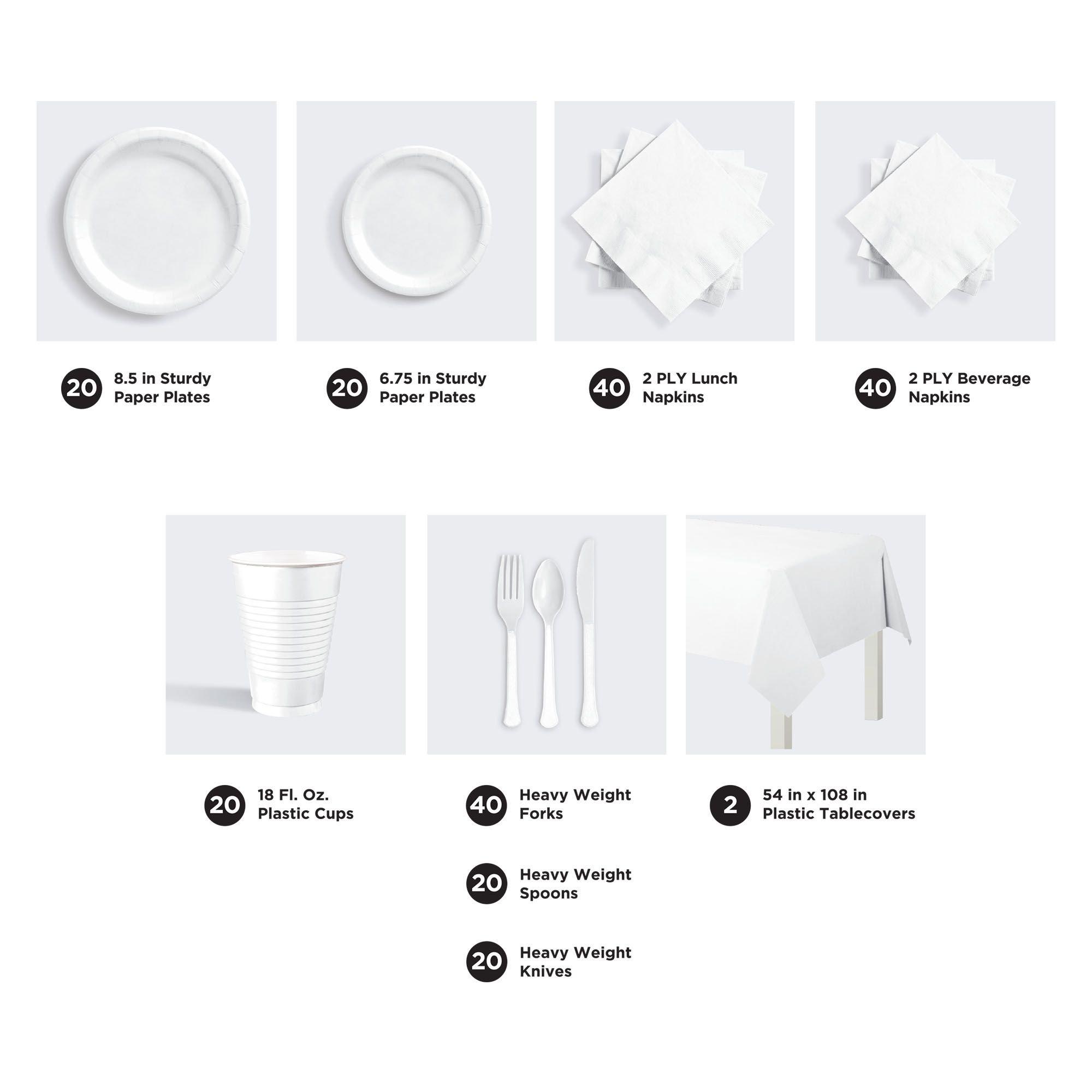 White Tableware Kit for 20 Guests, 222pc