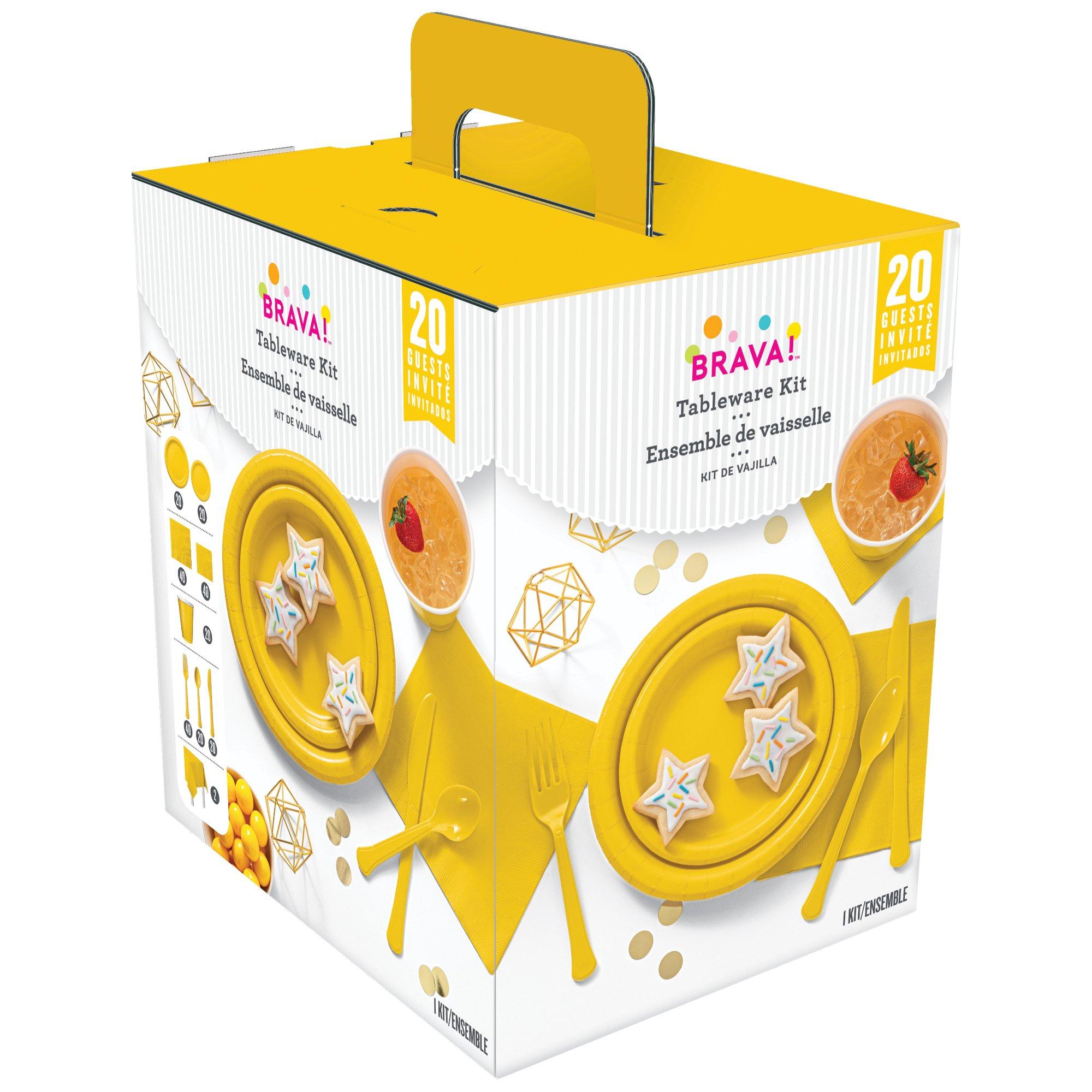 Yellow Tableware Kit for 20 Guests, 222pc Party City