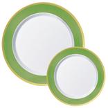 Round Premium Plastic Dinner (10.25in) & Dessert (7.5in) Plates with Kiwi Green & Gold Border, 20ct