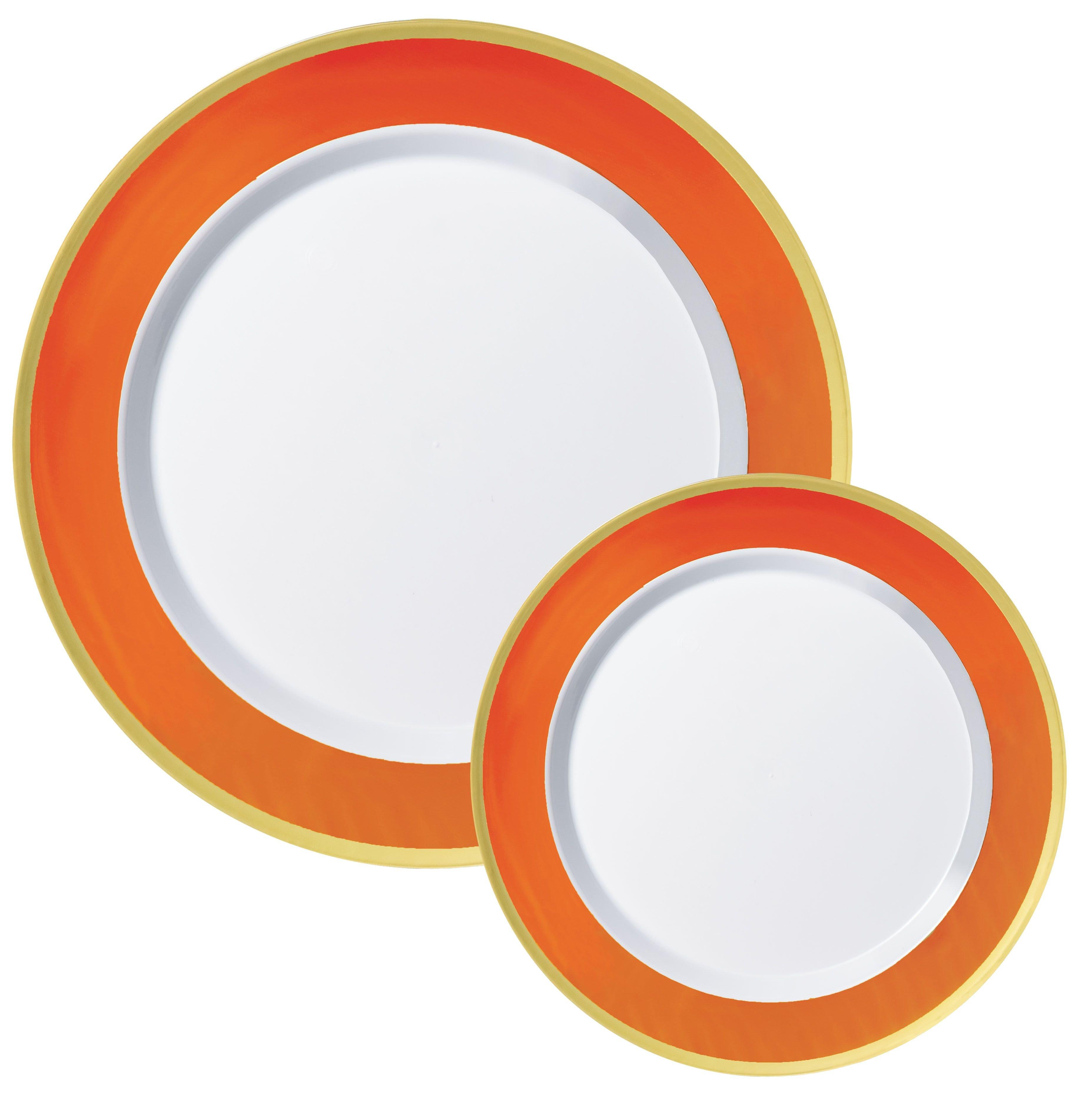 Round Premium Plastic Dinner (10.25in) & Dessert (7.5in) Plates with Color Border, 20ct