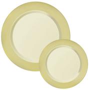 Vanilla Cream Round Premium Plastic Dinner (10.25in) & Dessert (7.5in) Plates with Gold Border, 20ct