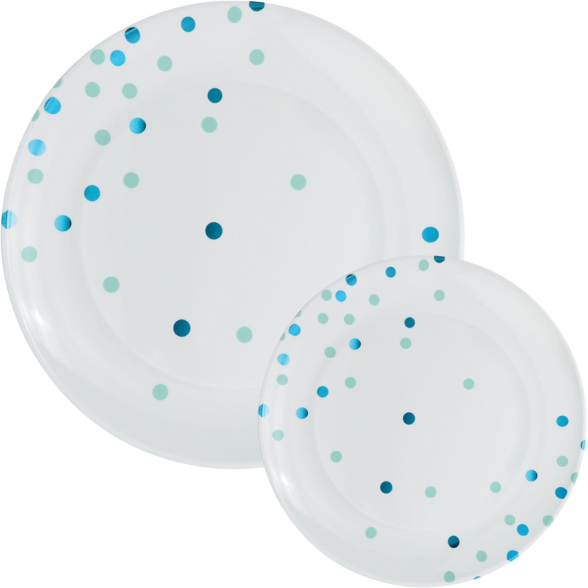 Amscan Round Hot-Stamped Plastic Plates, Blue, Pack of 20 Plates