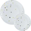 Gold & Silver Confetti Round Premium Plastic Dinner (10.5in) & Dessert (7.5in) Plates, 20ct