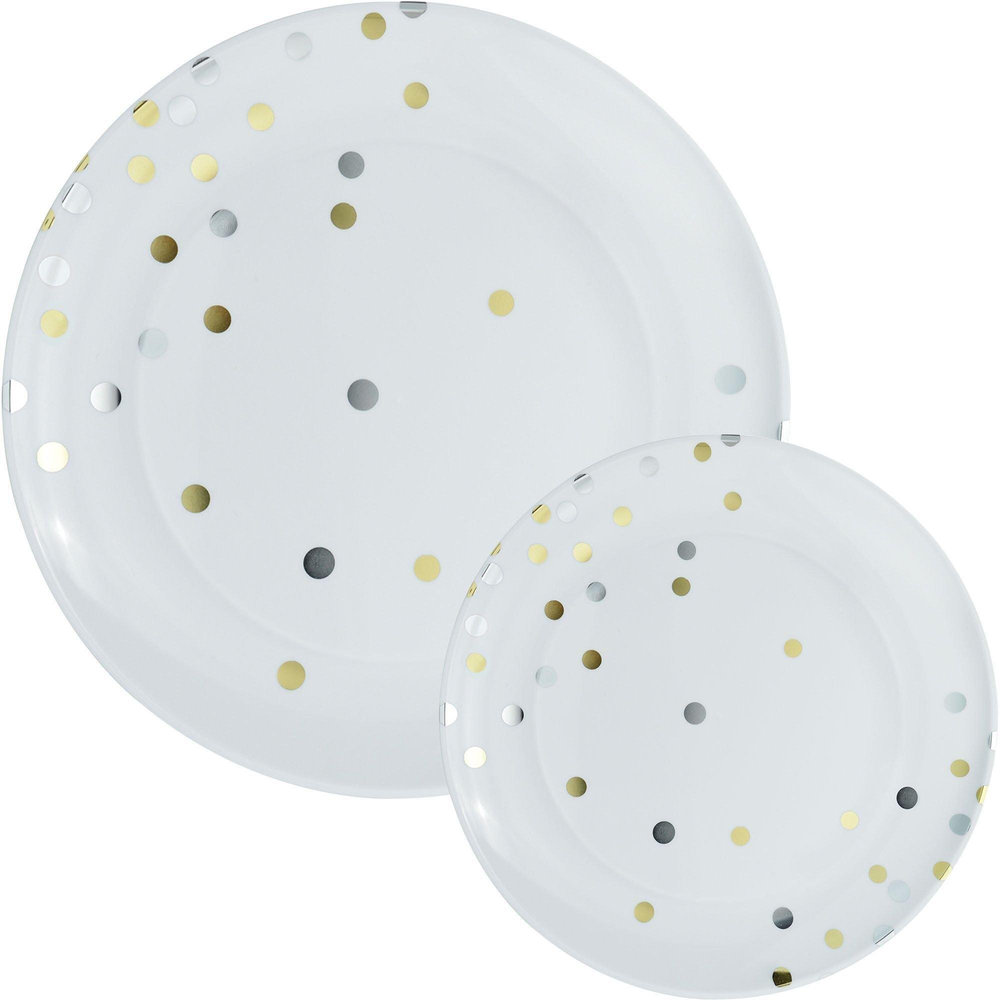 Confetti Round Premium Plastic Dinner (10.5in) & Dessert (7.5in) Plates, 20ct