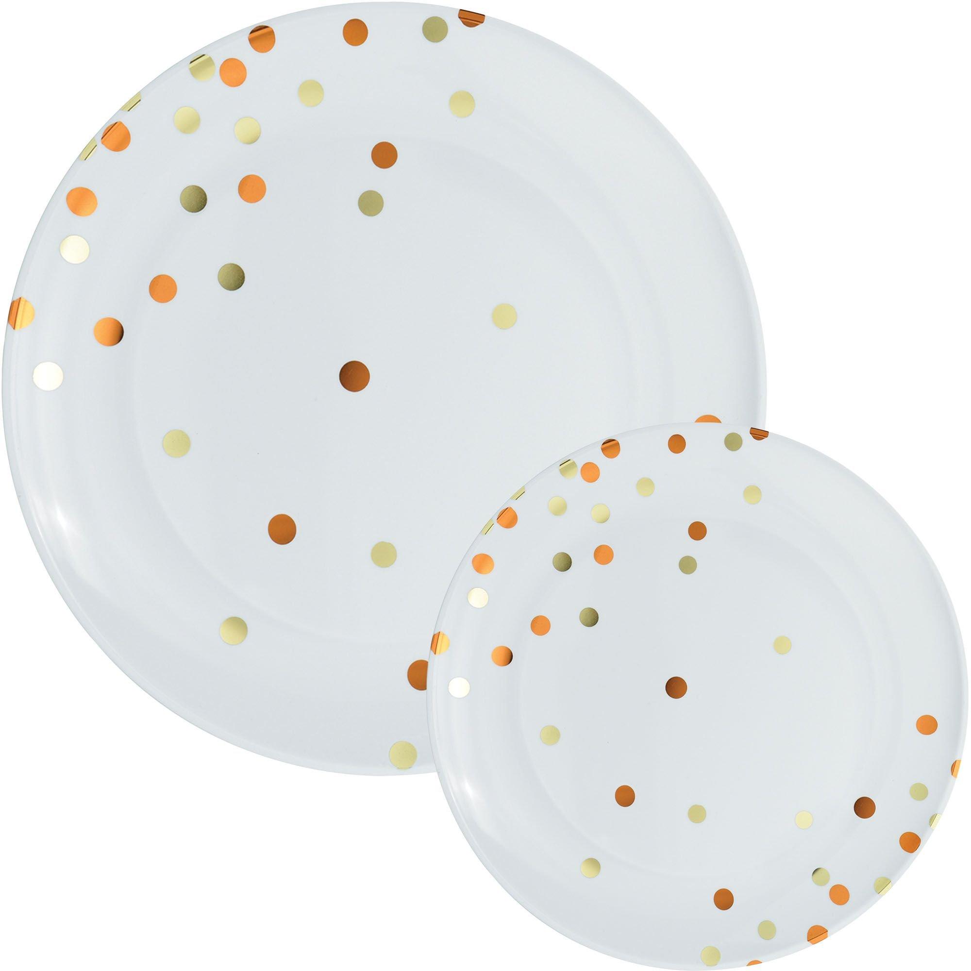Orange Confetti Round Premium Plastic Dinner (10.5in) & Dessert (7.5in