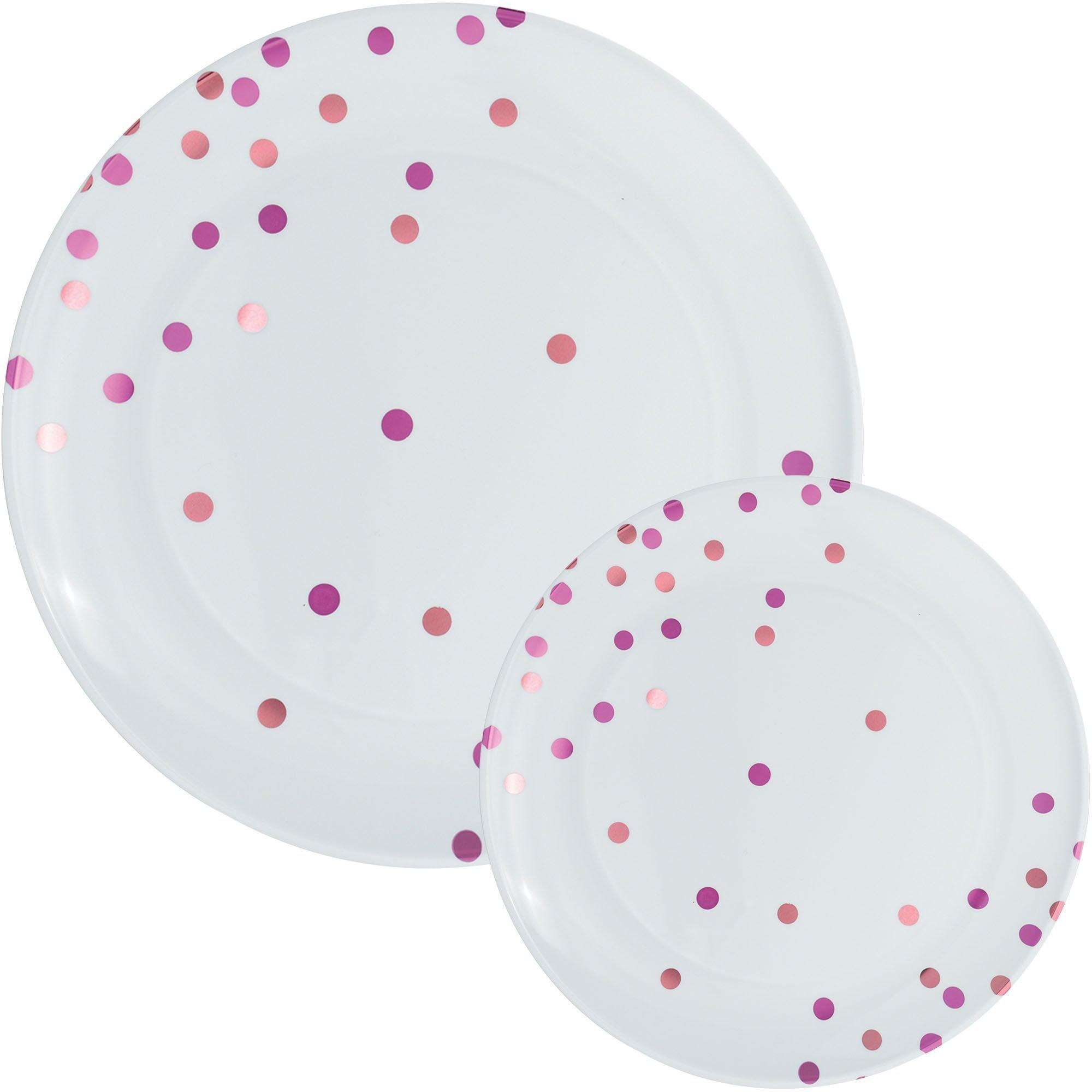 Confetti Round Premium Plastic Dinner (10.5in) & Dessert (7.5in) Plates, 20ct