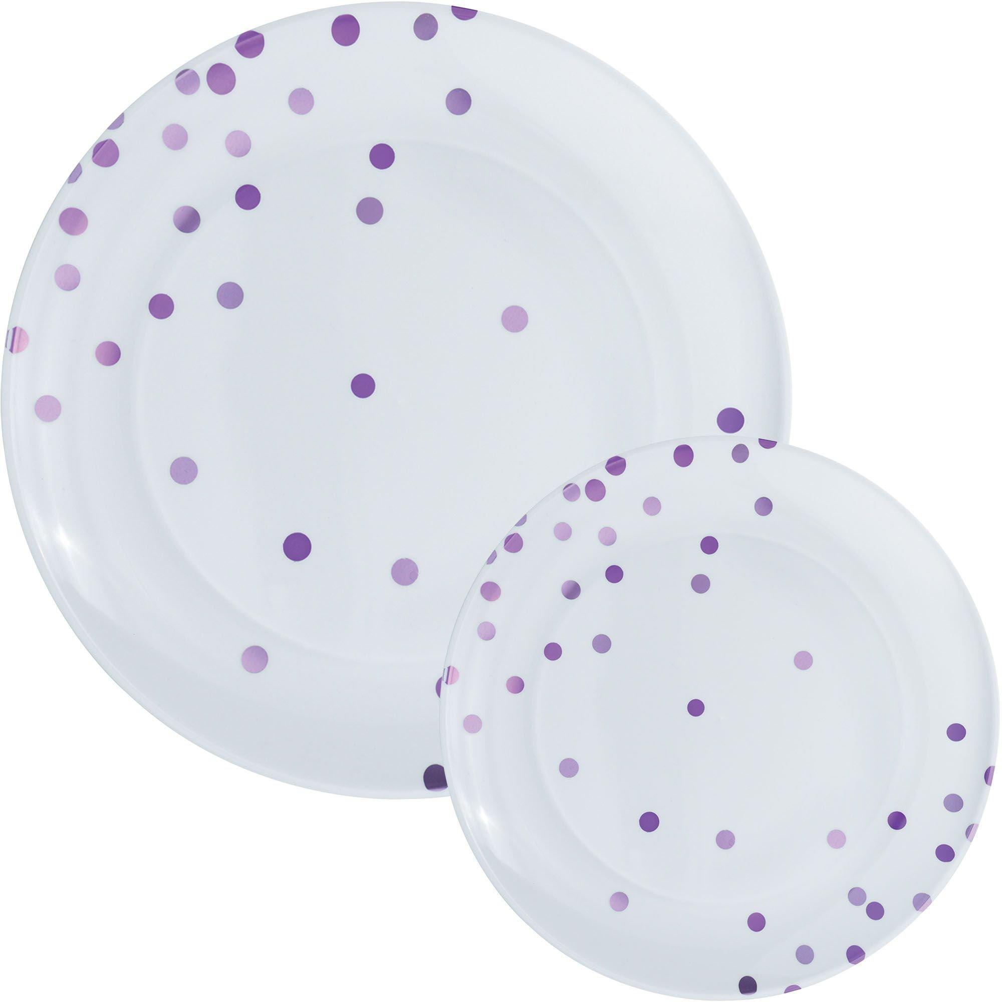 Purple Confetti Round Premium Plastic Dinner 105in And Dessert 75in Plates 20ct Party City 