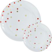 Red Confetti Round Premium Plastic Dinner (10.5in) & Dessert (7.5in) Plates, 20ct