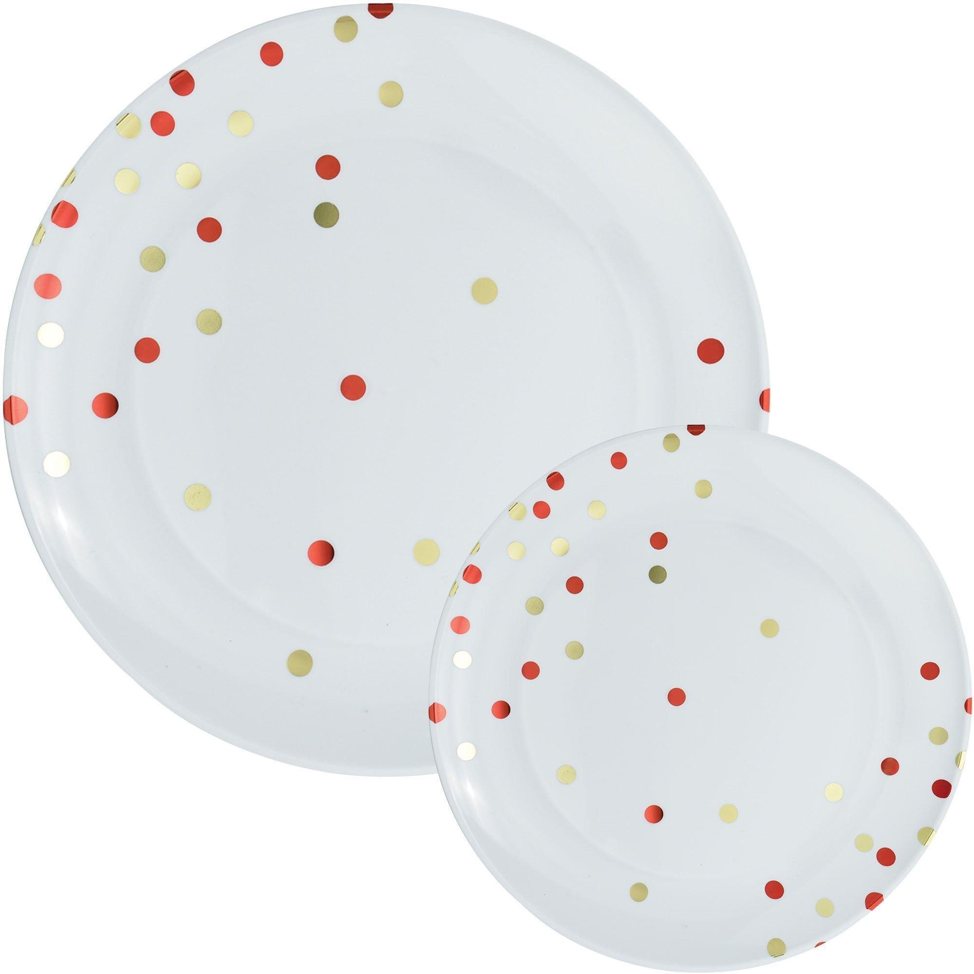 Confetti Round Premium Plastic Dinner (10.5in) & Dessert (7.5in) Plates, 20ct