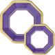 Octoganal Premium Paper Dinner (10.25in) & Dessert (7.5in) Plates with Purple & Gold Border, 20ct