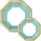 Octoganal Premium Paper Dinner (10.25in) & Dessert (7.5in) Plates with Robin's Egg Blue & Gold Border, 20ct