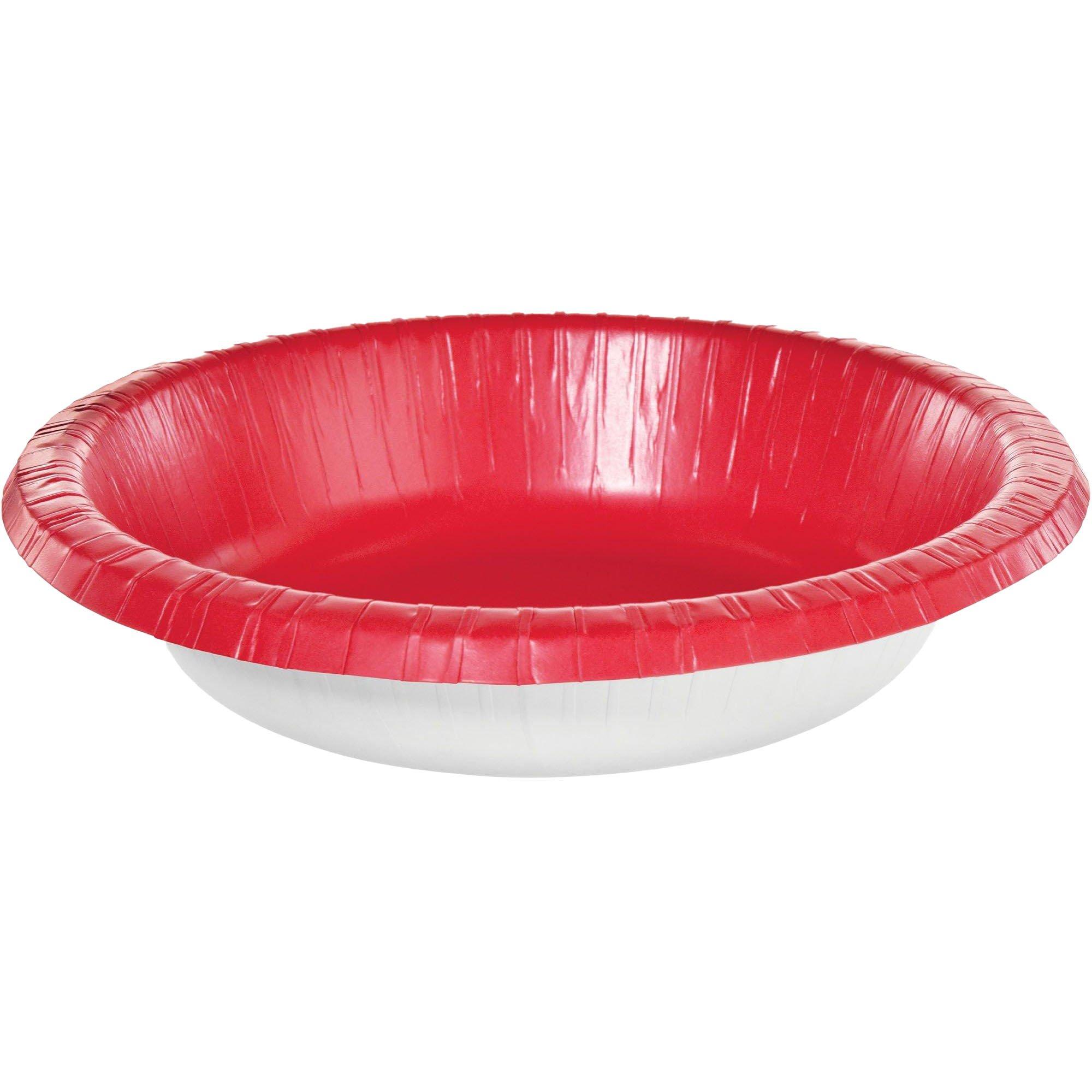 (120 Pack) EcoQuality 16 oz Round Cranberry Red Plastic Bowls Edge Collection - Disposable China Like Party Bowls, Heavy Duty Salad Bowls, Serving