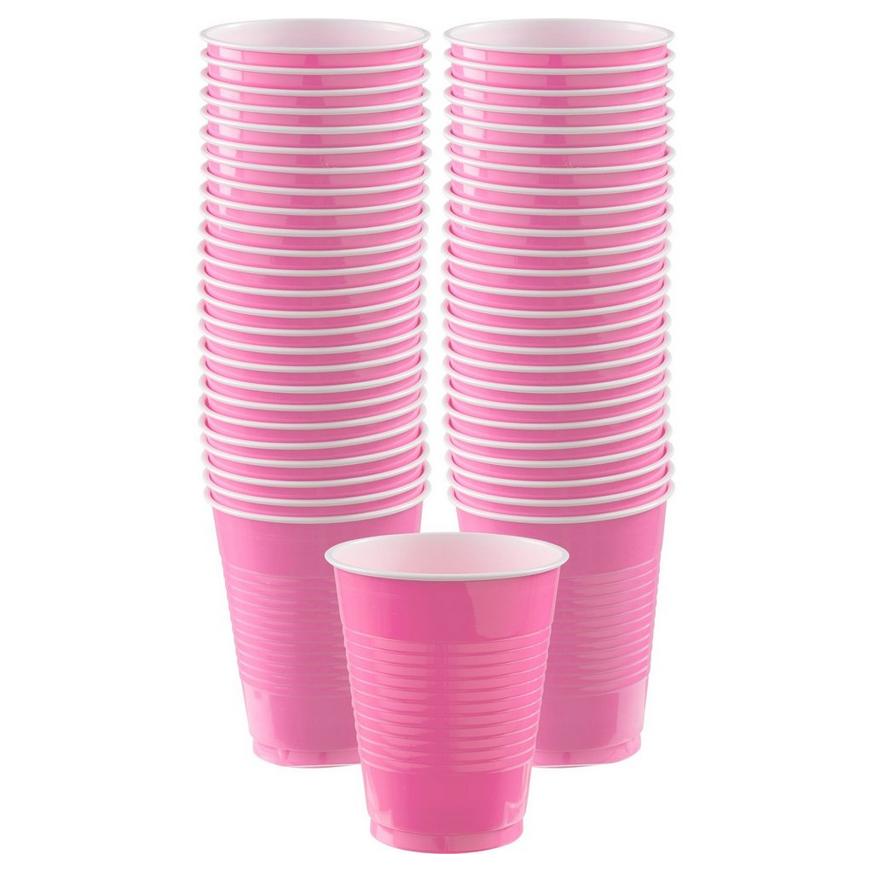 Bright Pink Plastic Cups, 16oz, 50ct