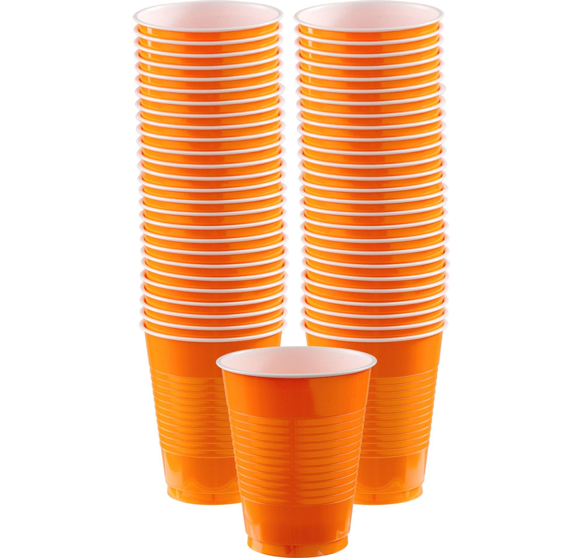 Amscan Big Party Pack 16 oz. Plastic Cups, Orange - 50 count