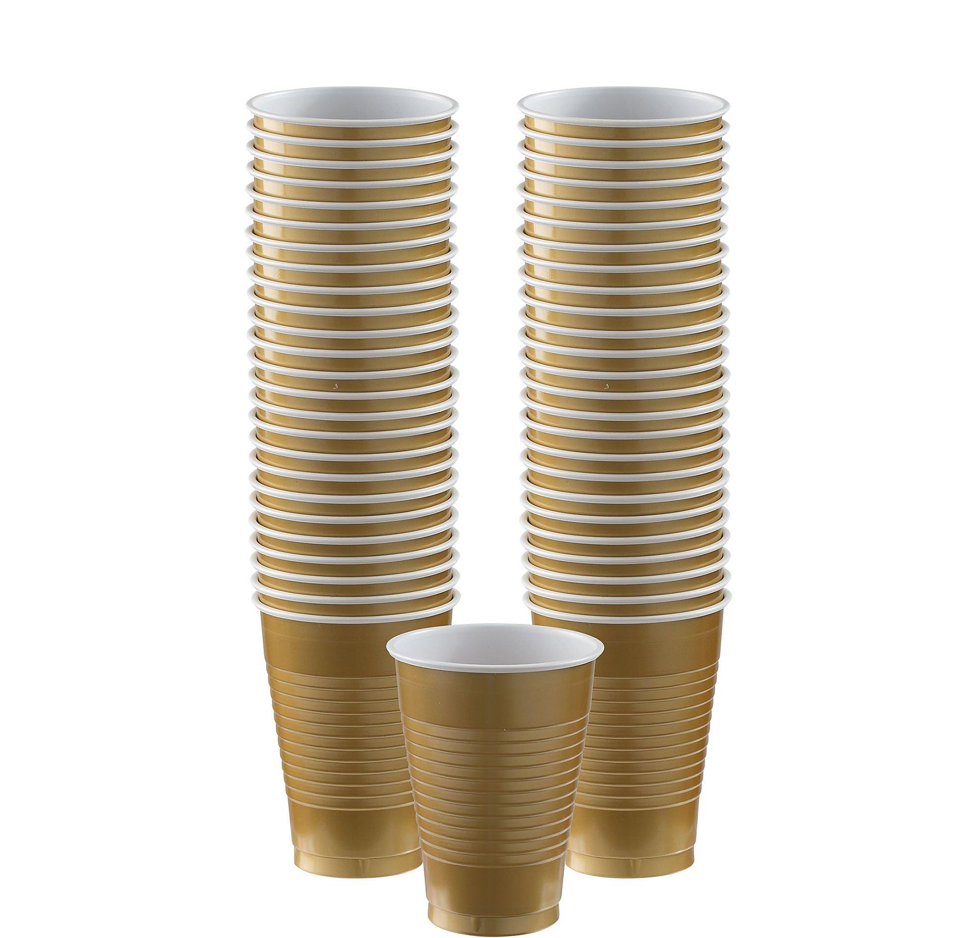 Chefcity 50 Pack - 18 oz Disposable Gold Plastic Cups Big Party Cup Perfect for Birthday Party's Tableware