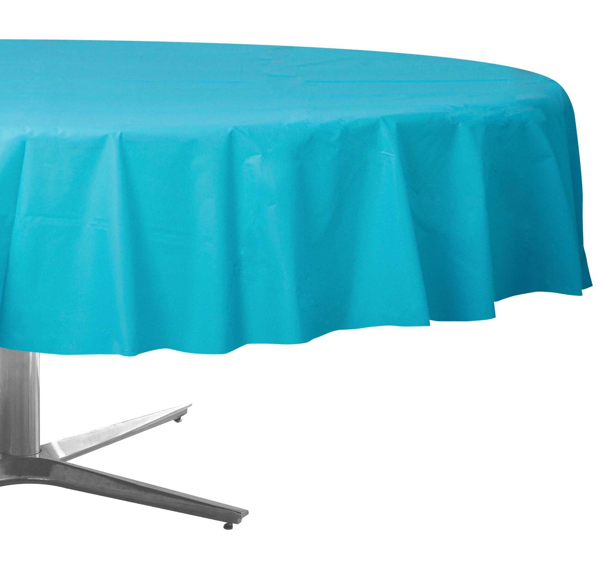 Caribbean Blue Round Plastic Table Cover, 84in Party City