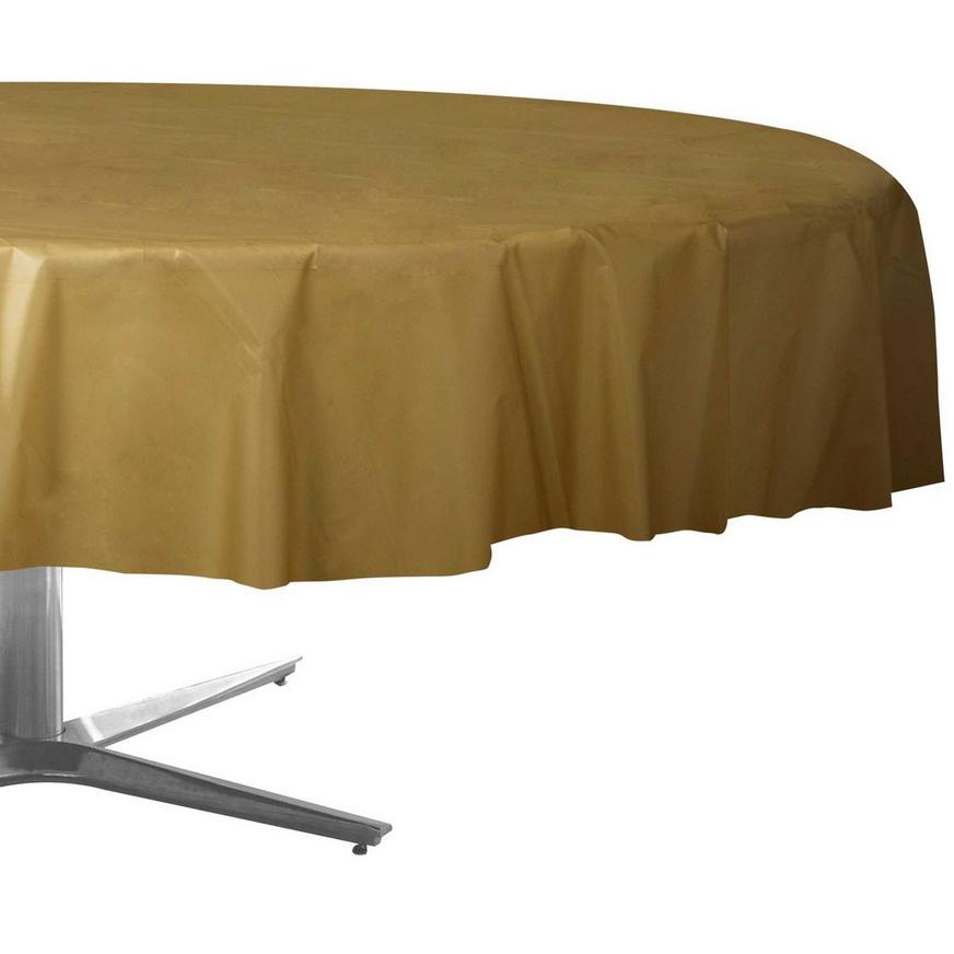 Peru get annoyed elite Gold Round Plastic Table Cover, 84in | Party City