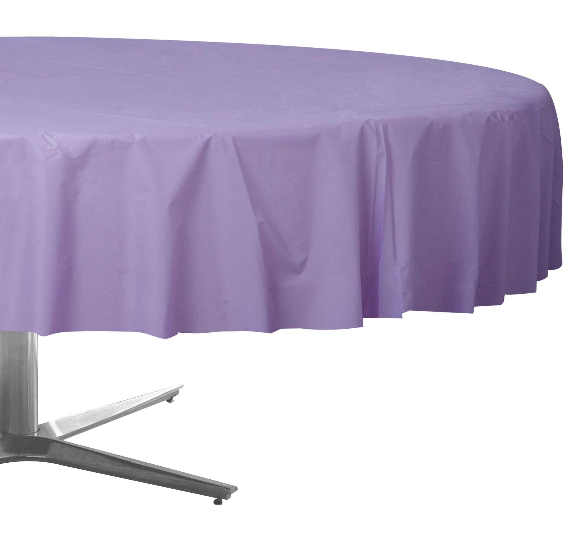 Lavender Round Plastic Table Cover, 84in Party City