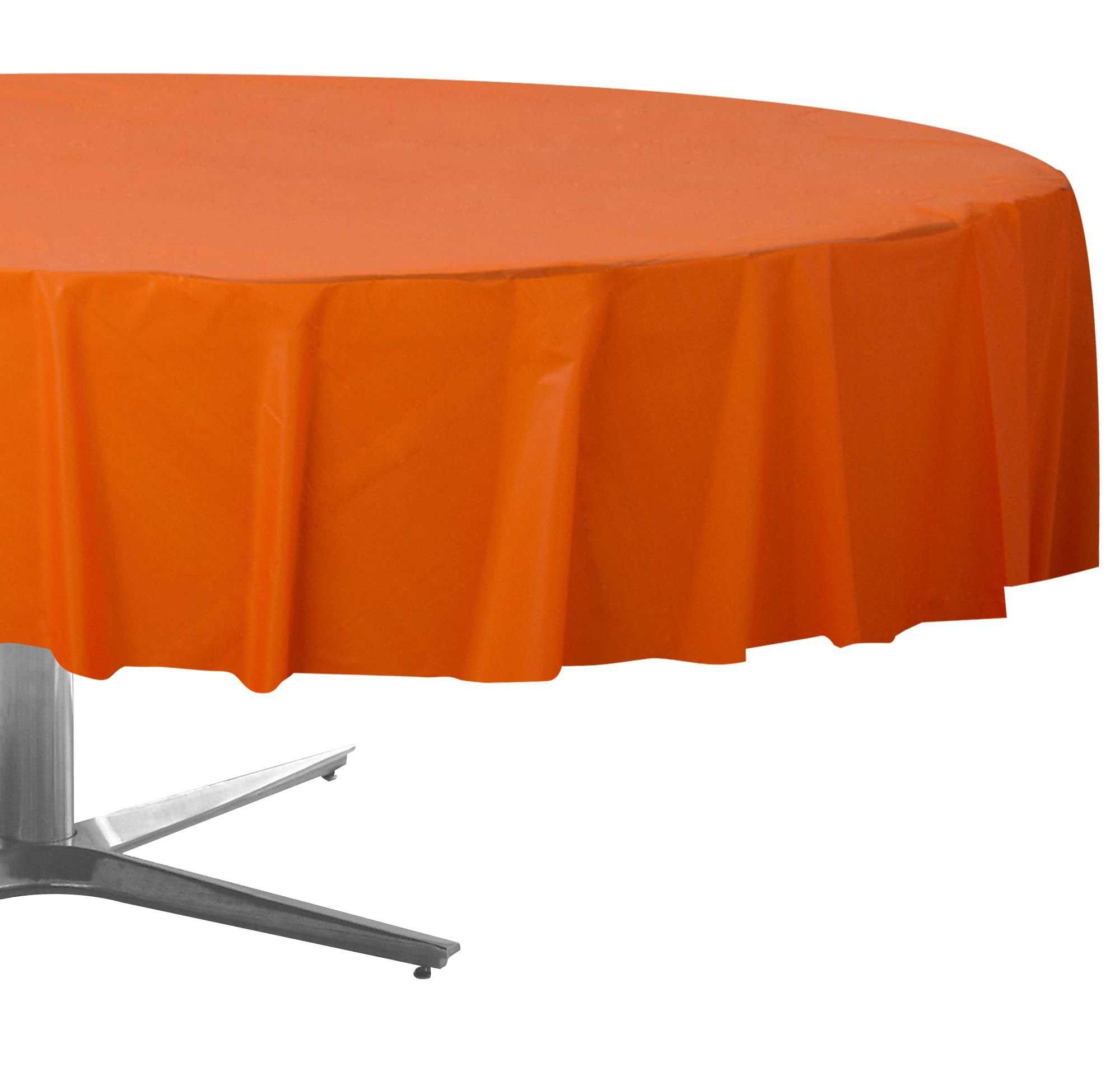 Orange Round Plastic Table Cover, 84in Party City