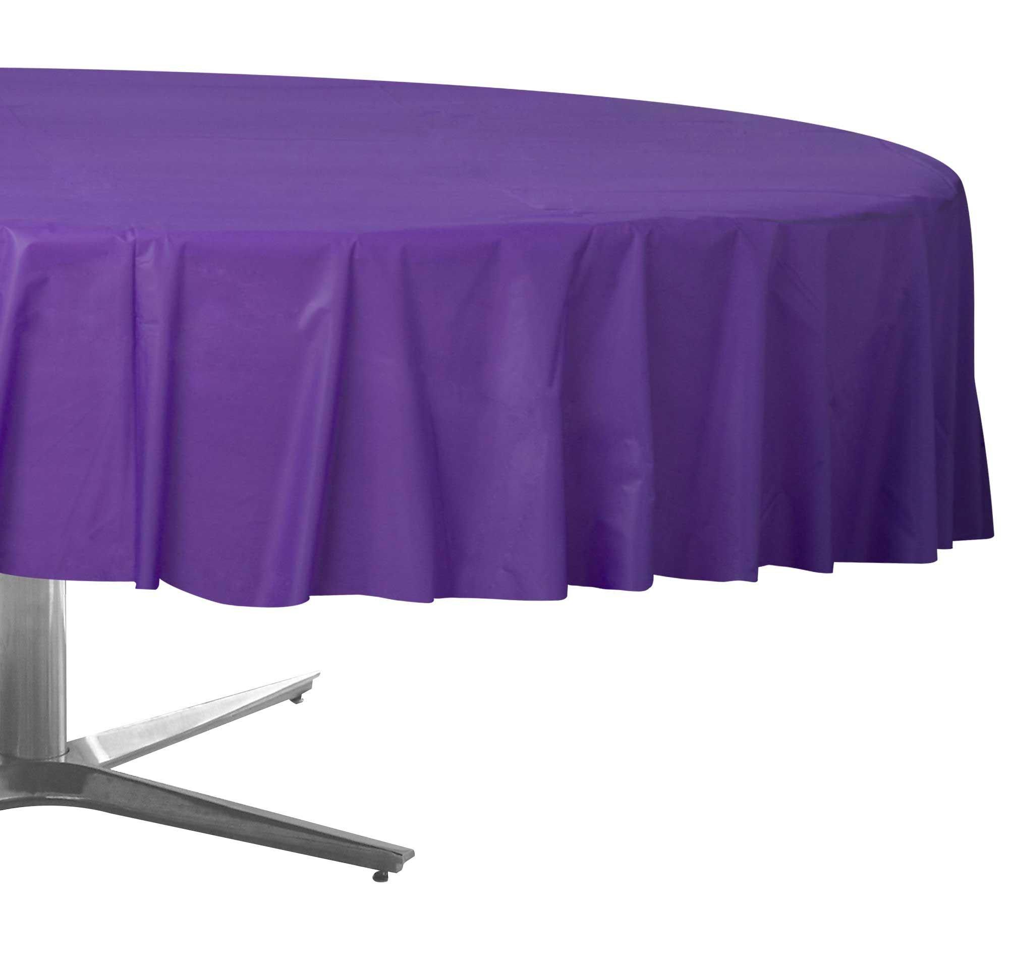Purple Round Plastic Table Cover, 84in Party City