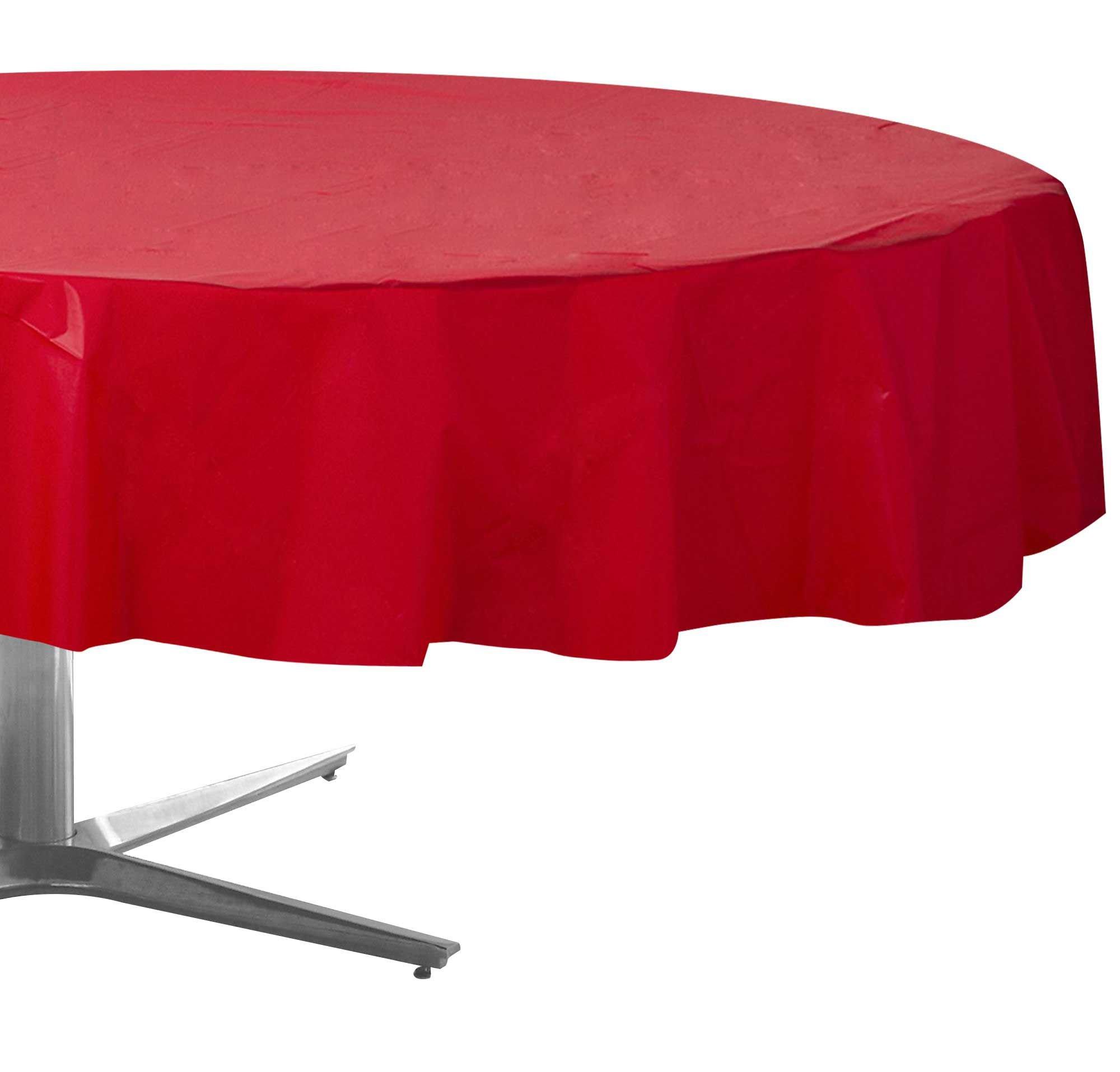 Red Round Plastic Table Cover, 84in Party City