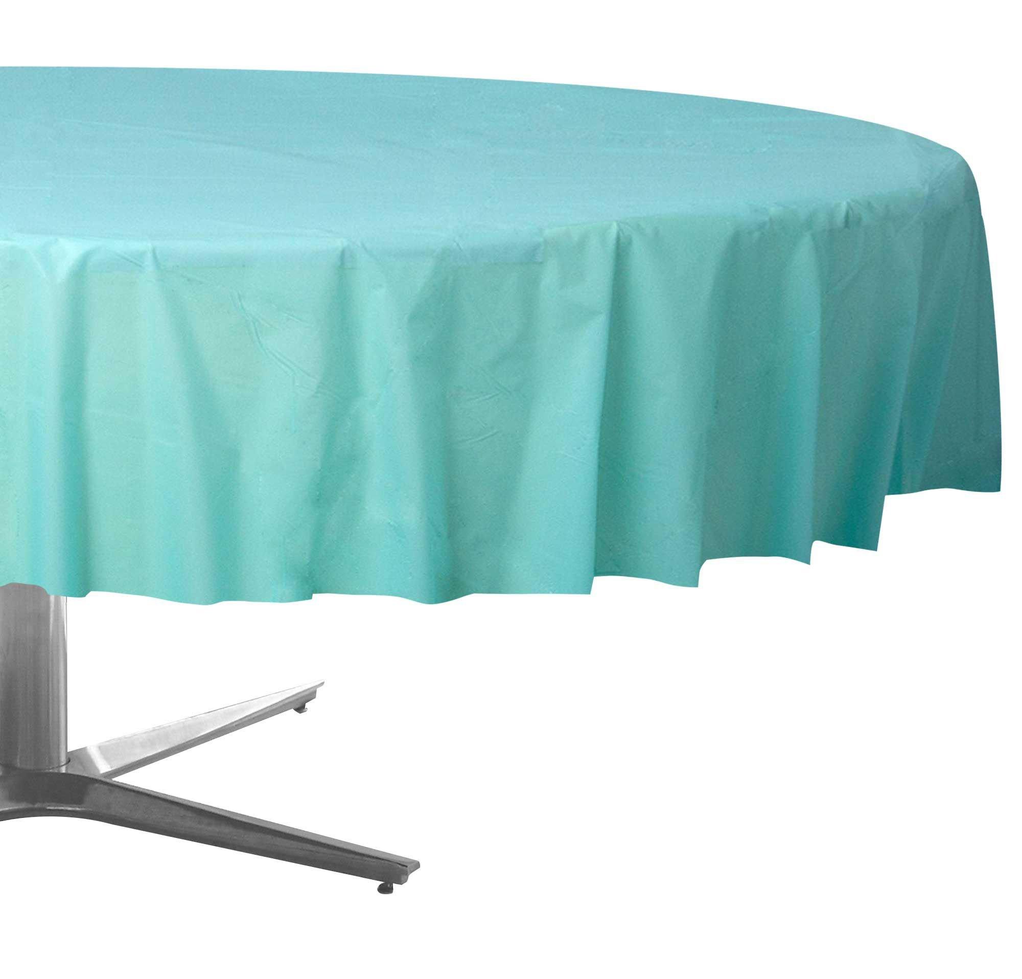 Robin's Egg Blue Round Plastic Table Cover, 84in Party City