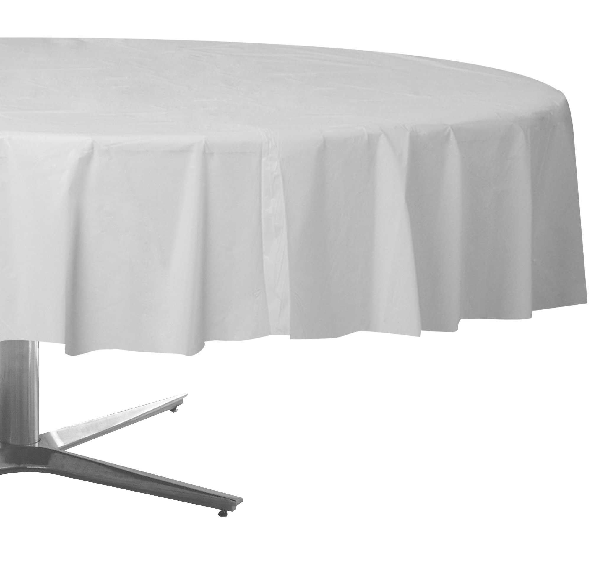 White Round Plastic Table Cover, 84in Party City