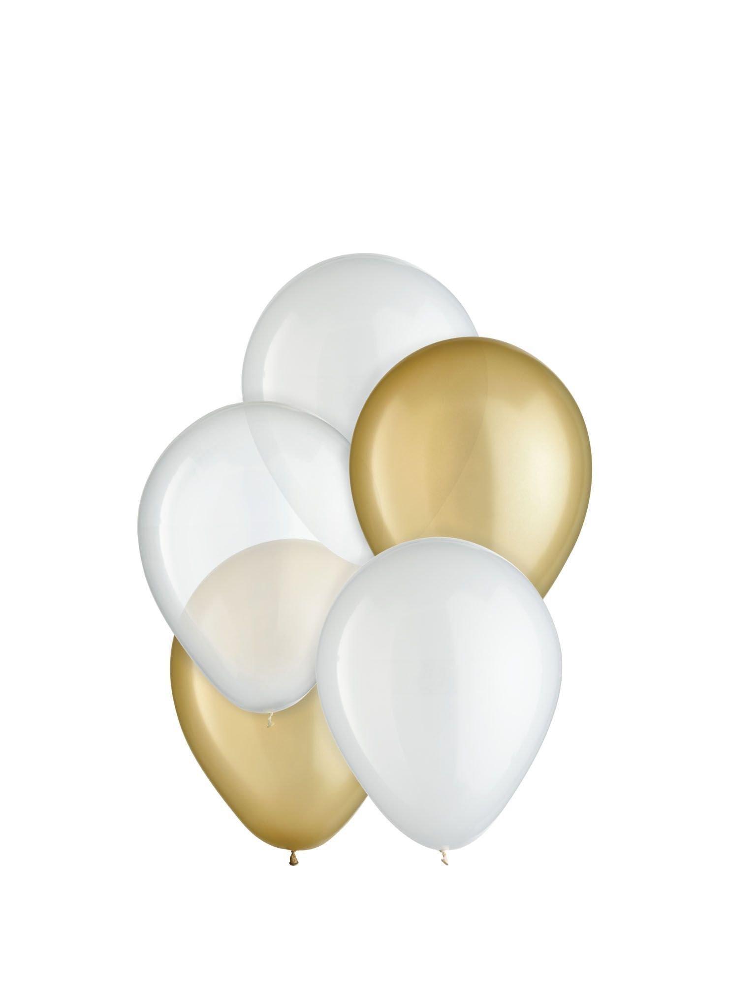 25ct, 5in, Golden 3-Color Mix Mini Latex Balloons - Clear, Gold & White