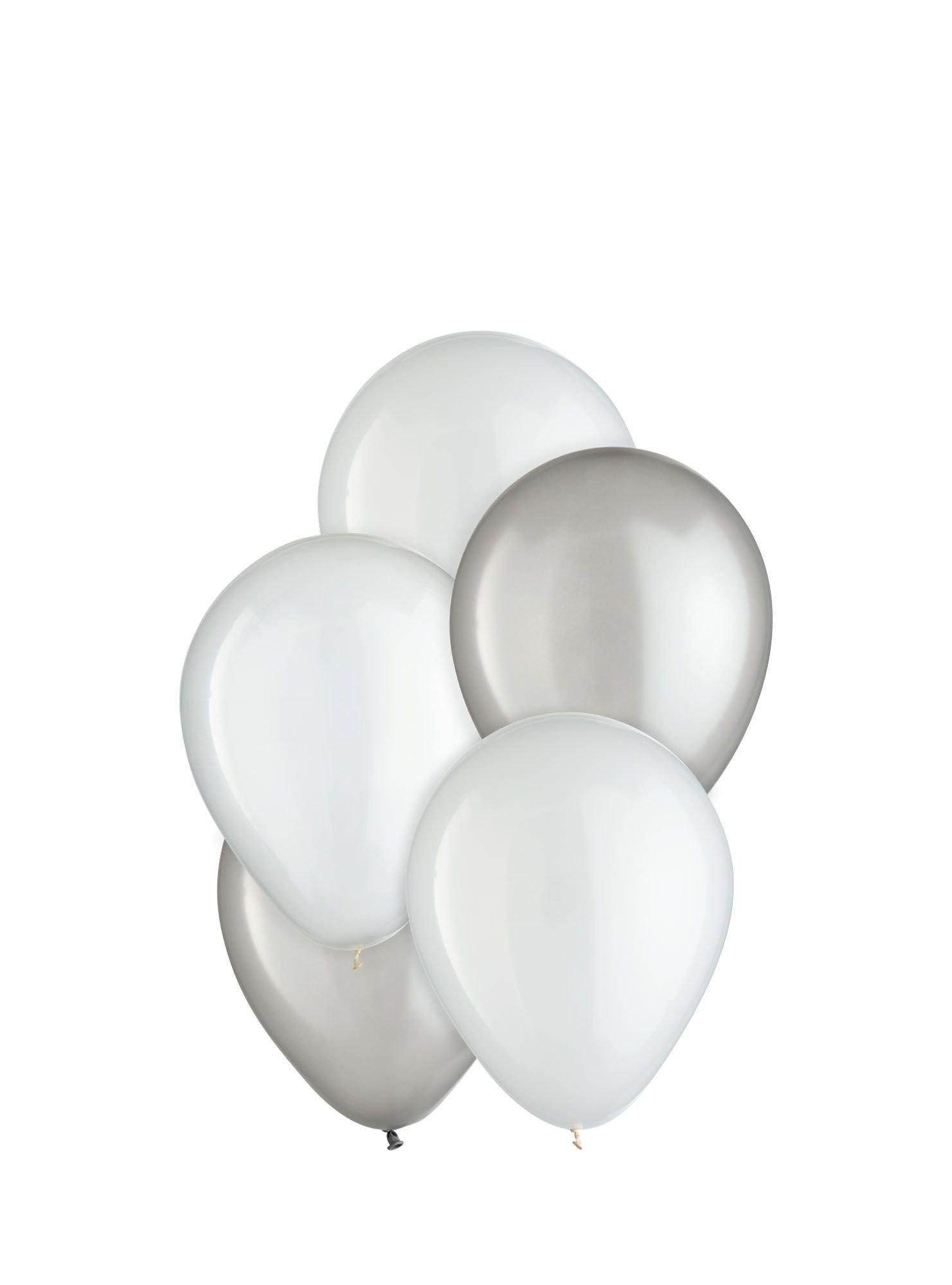 25ct, 5in, Platinum 3-Color Mix Mini Latex Balloons - Clear, Silver & White