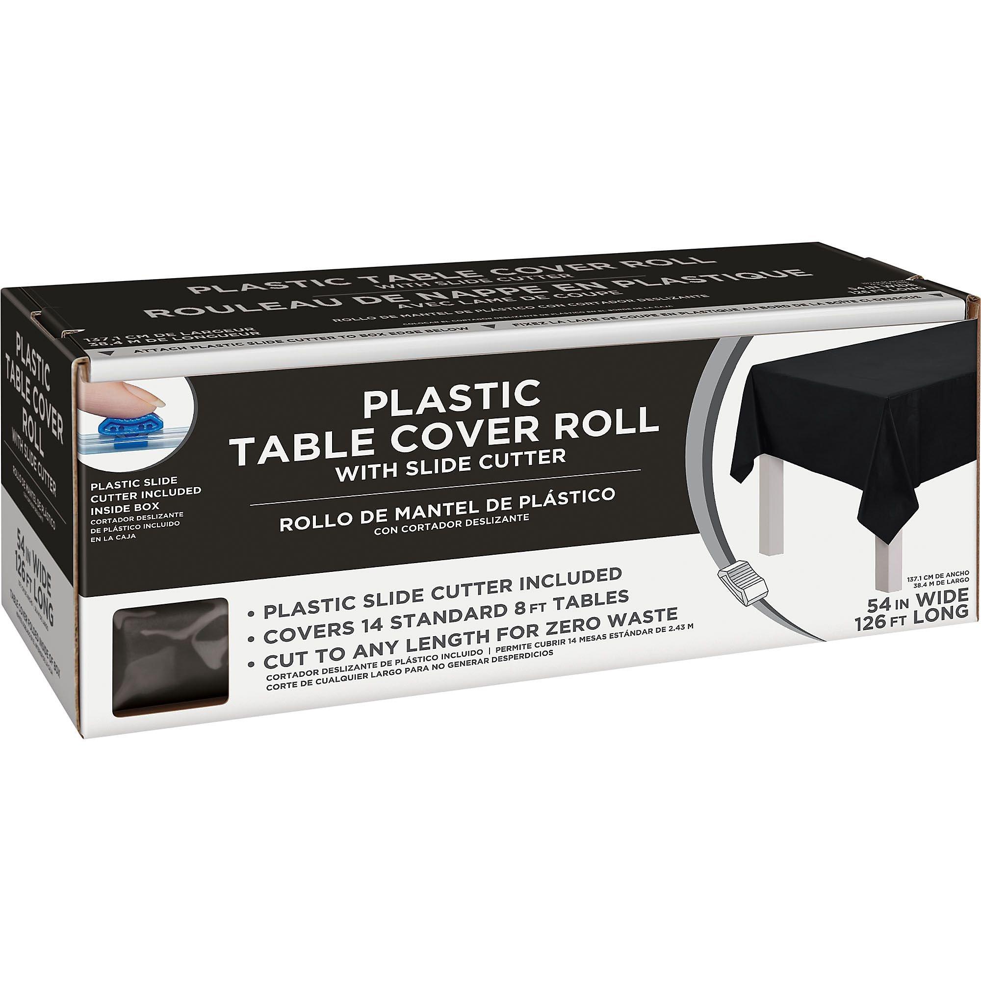 Black Plastic Table Cover Roll with Slide Cutter, 54in x 126ft Party City
